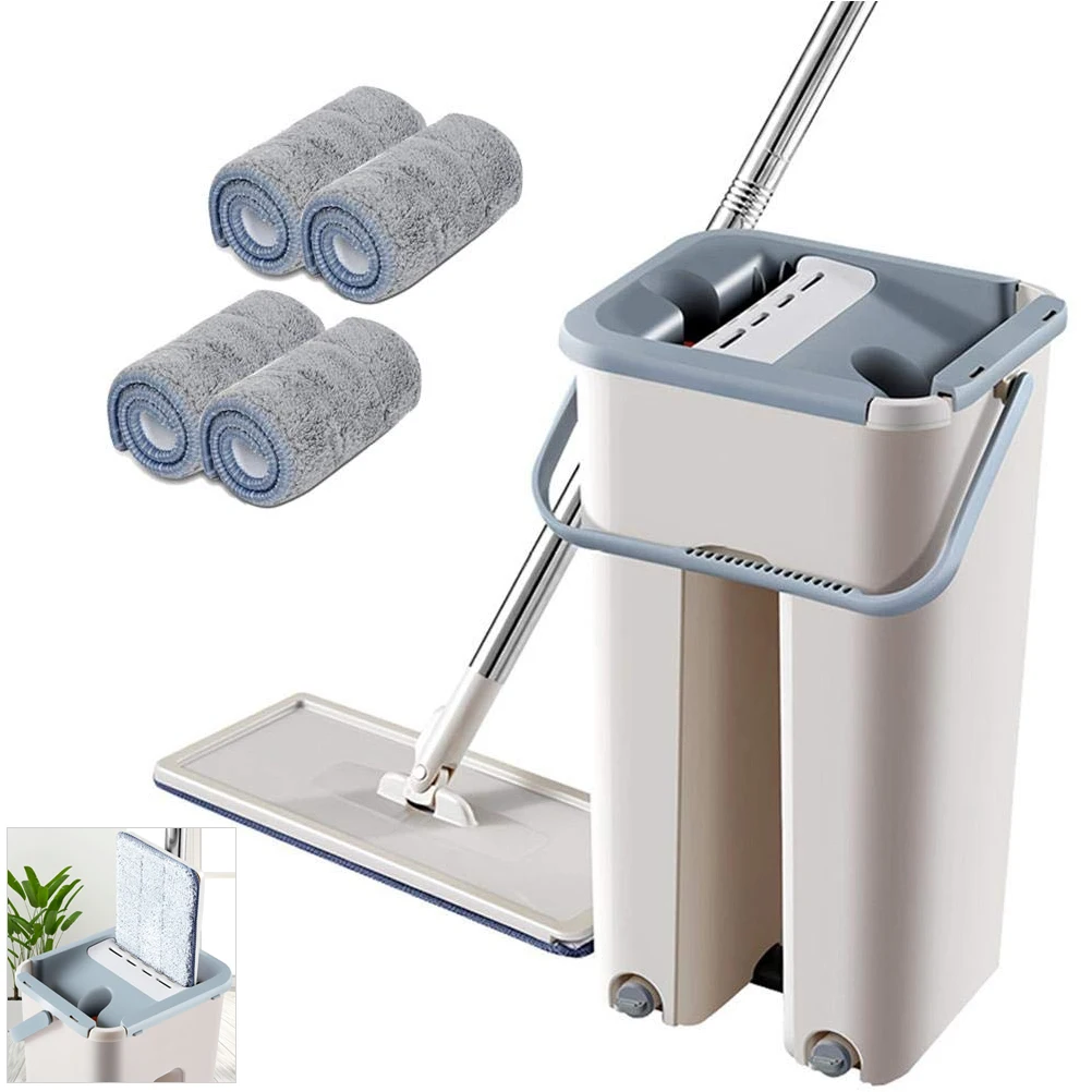 Cleaning Mop Flat Mop Microfibre with Telescopic Rod and Barrel Rotatable  for Home Microfibre  Rotatable Mop
