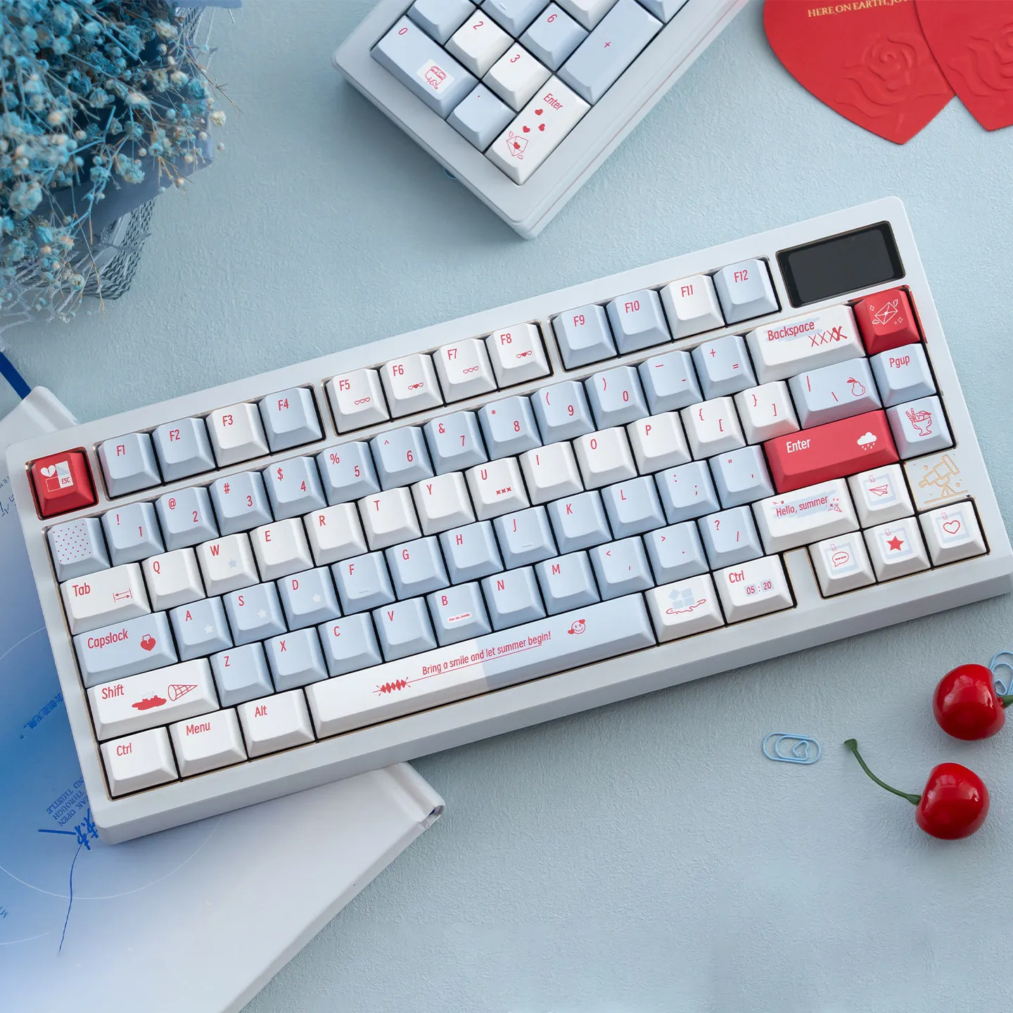 

URE Summer Keycaps Dye-Sublimation Cherry/MOA Profile PBT Keycaps Blue Large sets keycaps for MX Mechanical Keyboard