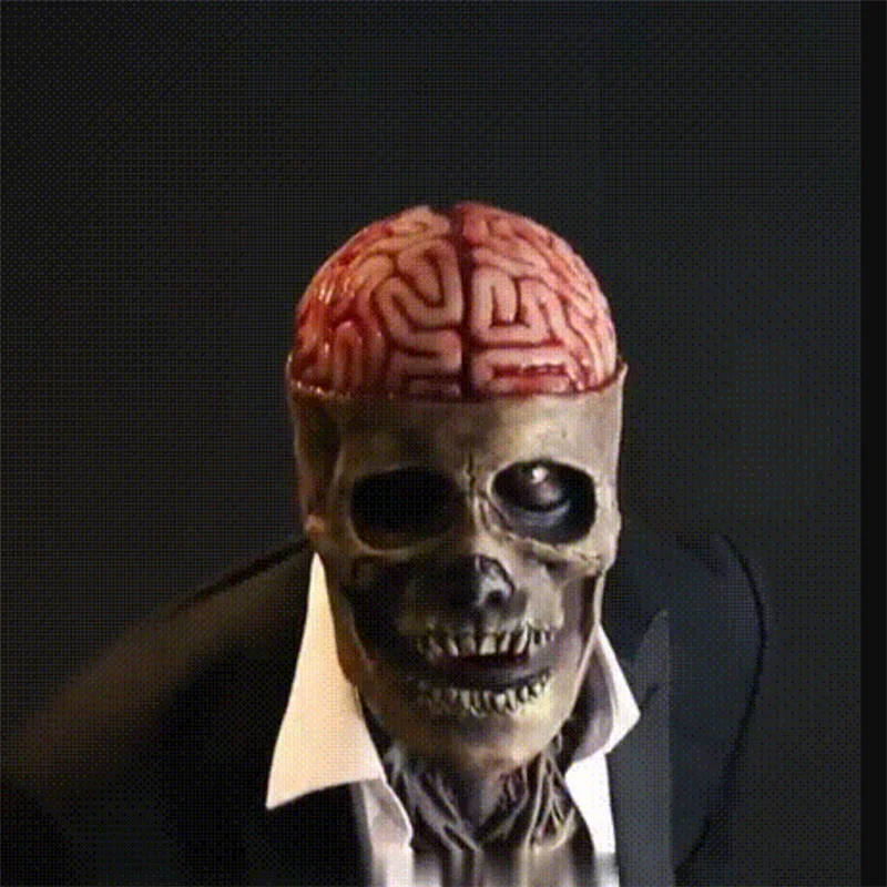 Máscara de látex para Halloween, suministros de vacaciones, máscara de calavera de Terror, explosión de cerebro, casco divertido, grito