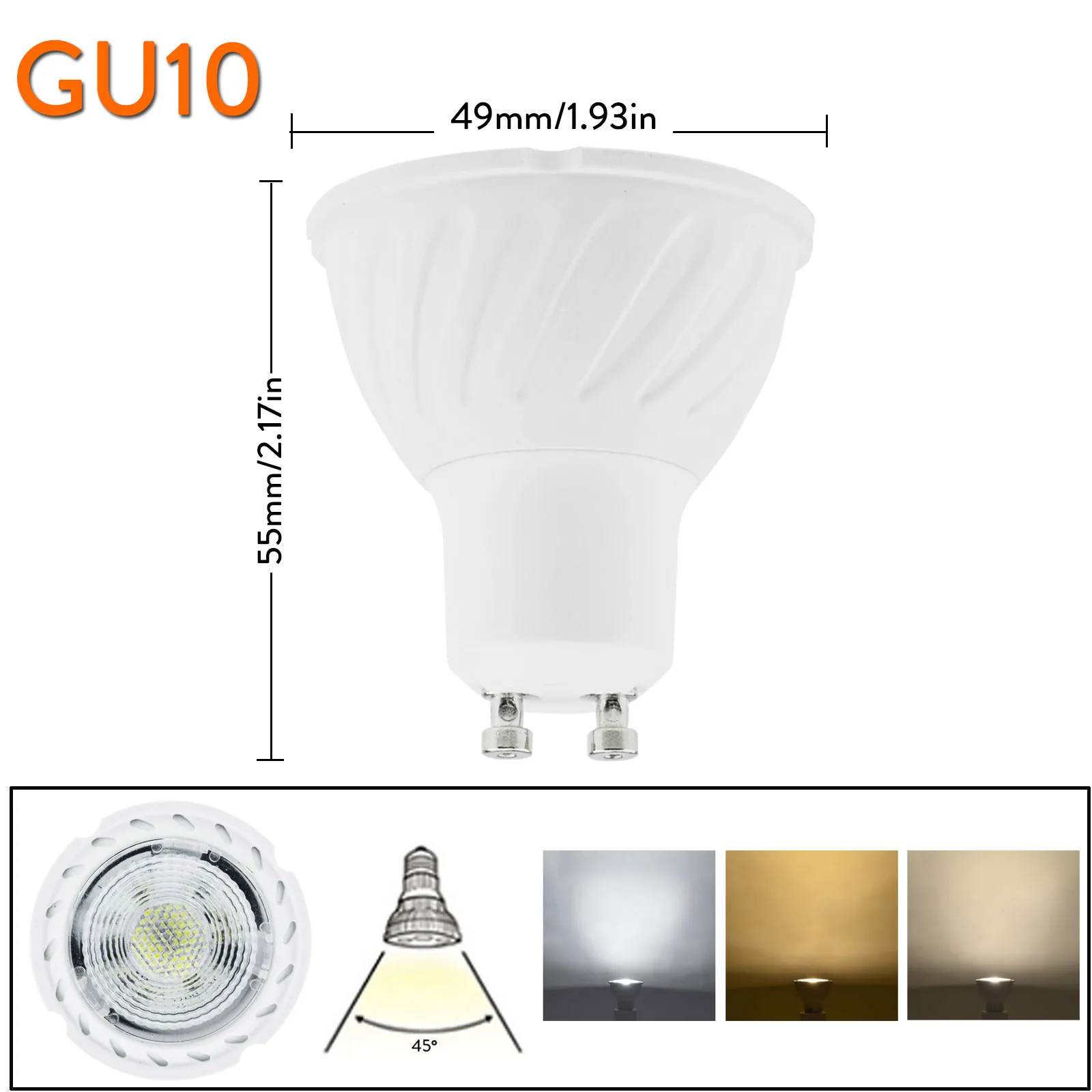 Foco LED regulable GU10/GU5.3, lámpara LED COB de 5W, 220V, bombilla de luz blanca cálida, iluminación para el hogar, sala de estar, dormitorio, oficina y pasillo