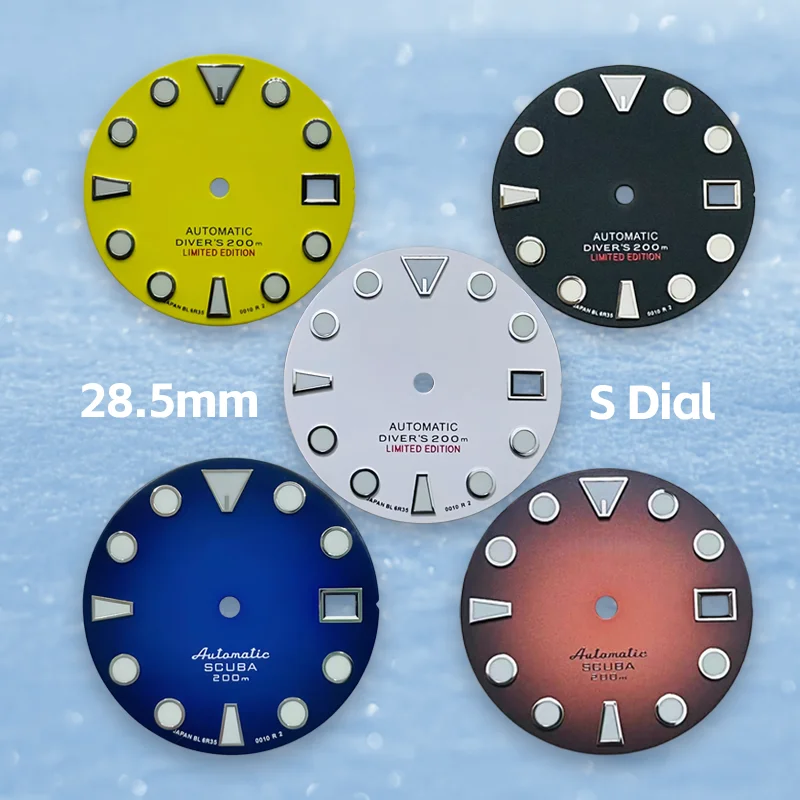 

28.5mm NH35/NH36 Dial S Logo Green Luminous Watch Modification Parts