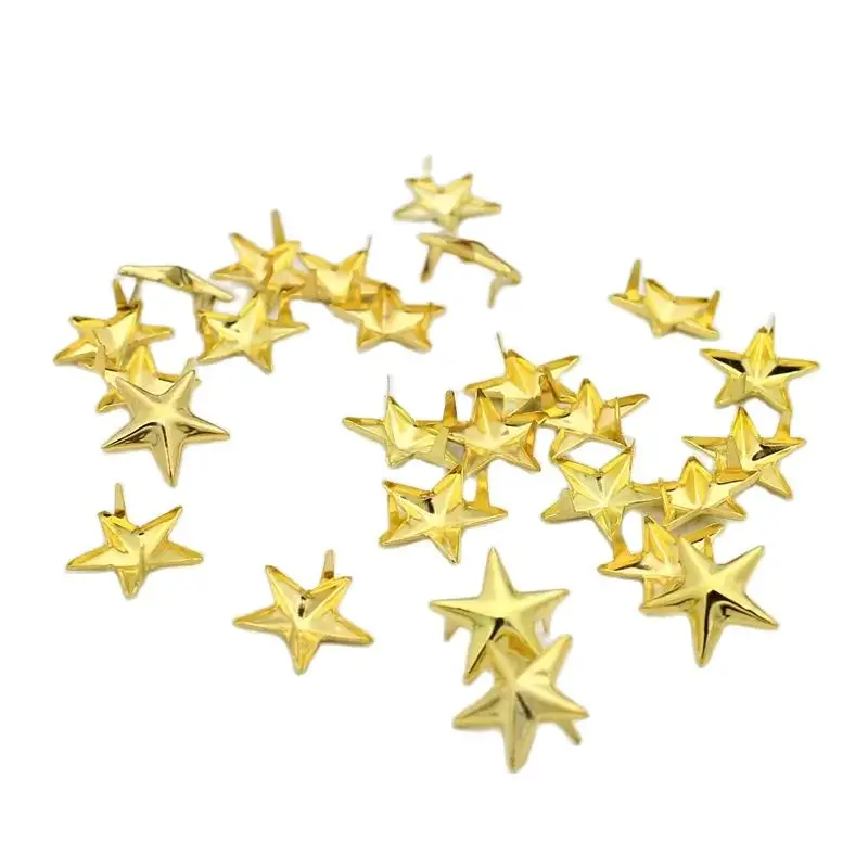 100pcs/lot 15mm Gold Plated Star Studs Metal Beads Nailhead Punk Studs Rivet Belt/Leather/Bracelets/Clothes Accessories