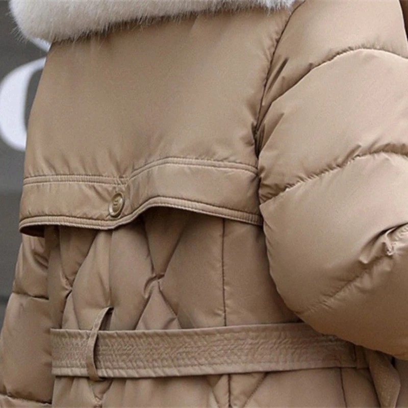 Jaqueta de inverno quente feminina, casaco de parka longo, peludas finas, casaco grosso de algodão, outwear feminino com gola de pele, Parkas que tudo combina, novo, 2023