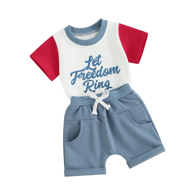 

4th of July Baby Boy Outfit Short Sleeve T Shirt Shorts Set Toddler Baby Boy Summer Clothes