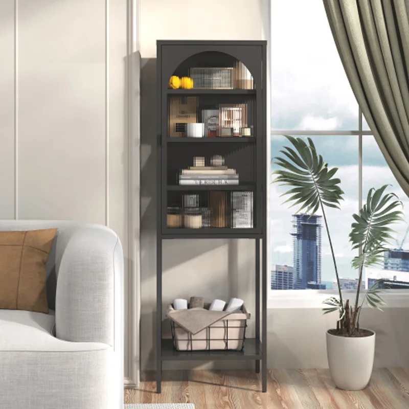 Metal Glass Door Display Storage Cabinet - 5-Tier Cube Bookshelf Storage Cabinet with 3 Adjustable Shelves