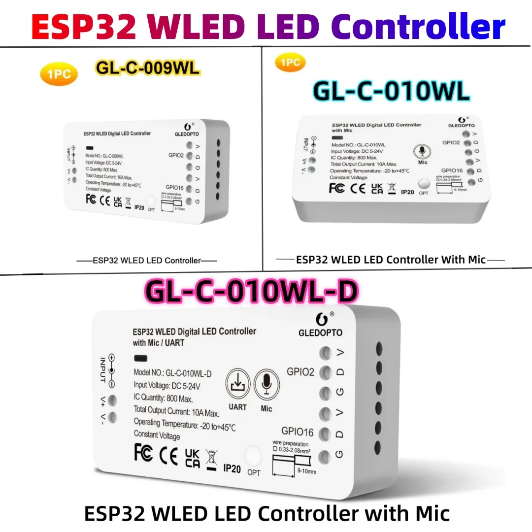 GLEDOPTO ESP32 WLED LED Controller with Mic DIY Music Dynamic RF Control WS2811 WS2812B SK6812 WS2813 WS2815 RGBIC Strip Lights