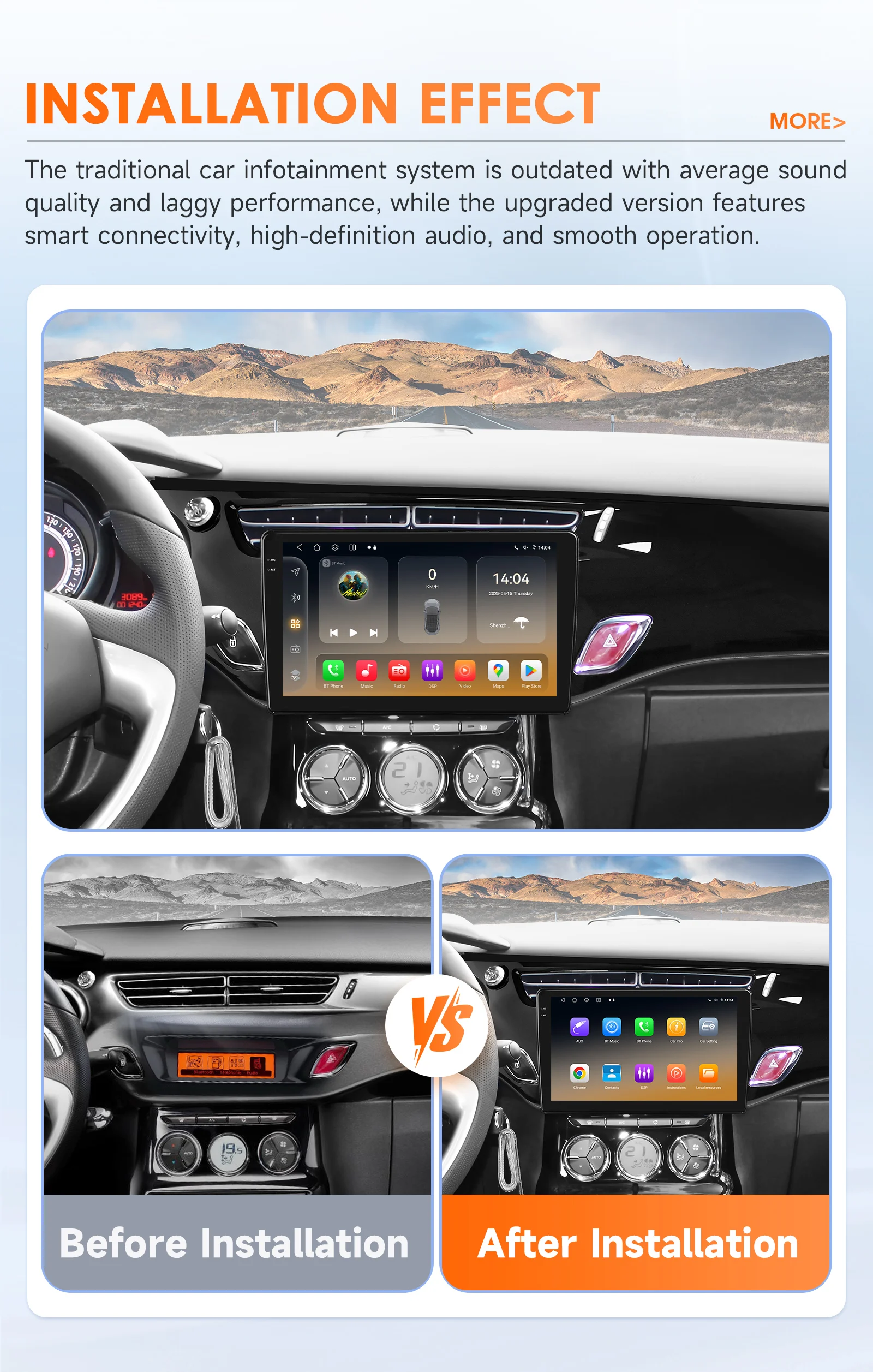 هيزو بواسطة كوالكوم سنابدراجون 6115 أندرويد 14 راديو السيارة لسيتروين C3 DS3 2010-2016 مشغل CarPlay الوسائط المتعددة 4G BT5.4 DSP GPS