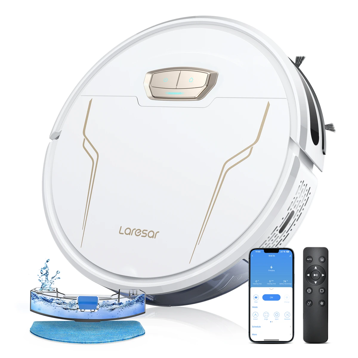 Laresar Aspirateur Robot Laveur 3 en 1 5000Pa,150 mins Duree de fonctionnement,Aspirateur et serpilliere,Ultra Fin Silencieux,Auto Capteur de Traçage Poils d’animaux,Alexa/WiFi/APP Contrôlé