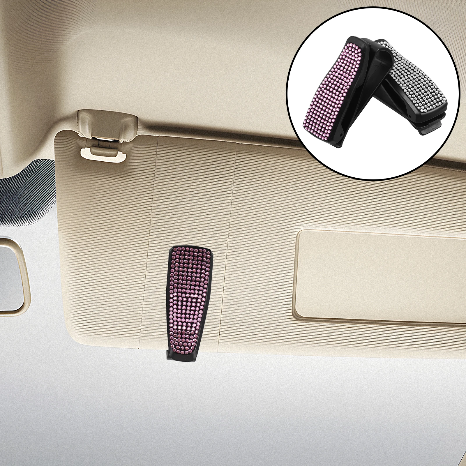 

2pcs Car Eyeglass Holder Visor Clip Diamond Ticket Card Organizer Anti Slip Glass Binder Sun Visor Accessories Storage Rack For
