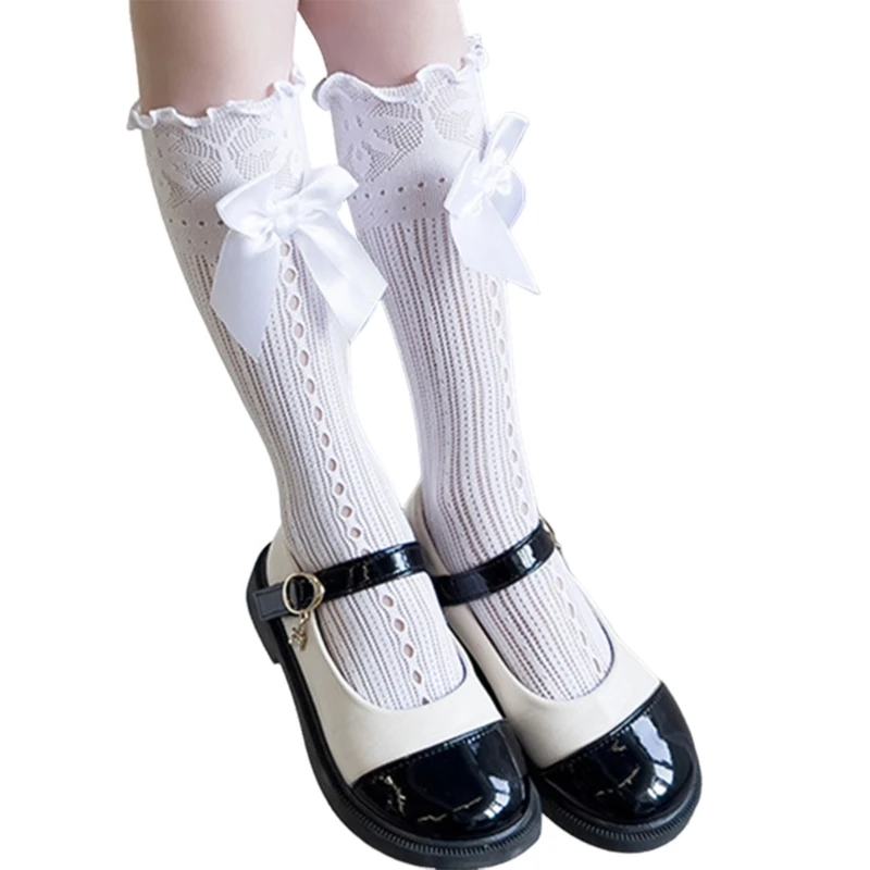 Girl Kneehigh Socks Ruffle Trim Socks MidCalf Socks Summer AntiMosquito Socks