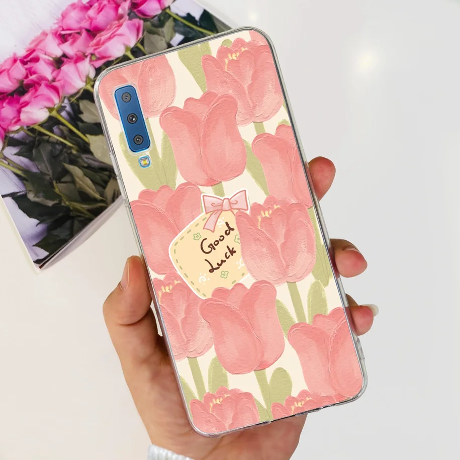 Silicone Cover For Samsung Galaxy A7 2018 Case A750 A750F Case New Fashion Flower Phone Case For Samsung A 7 2018 SM-A750F Funda