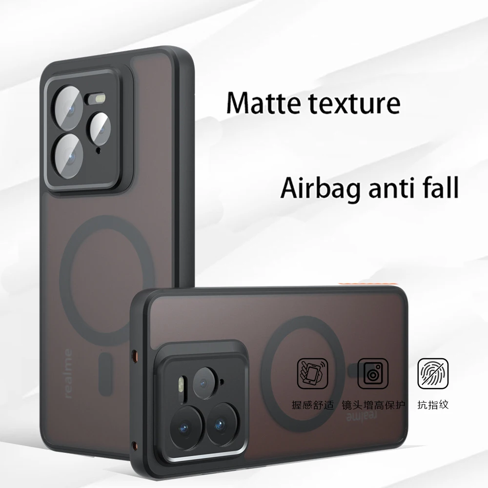

For Realme GT7 Pro 14 13Pro Frosted and Skin Feel Phone Case Magnetic with Airbag Business anti Fall Protective Cover Versatile