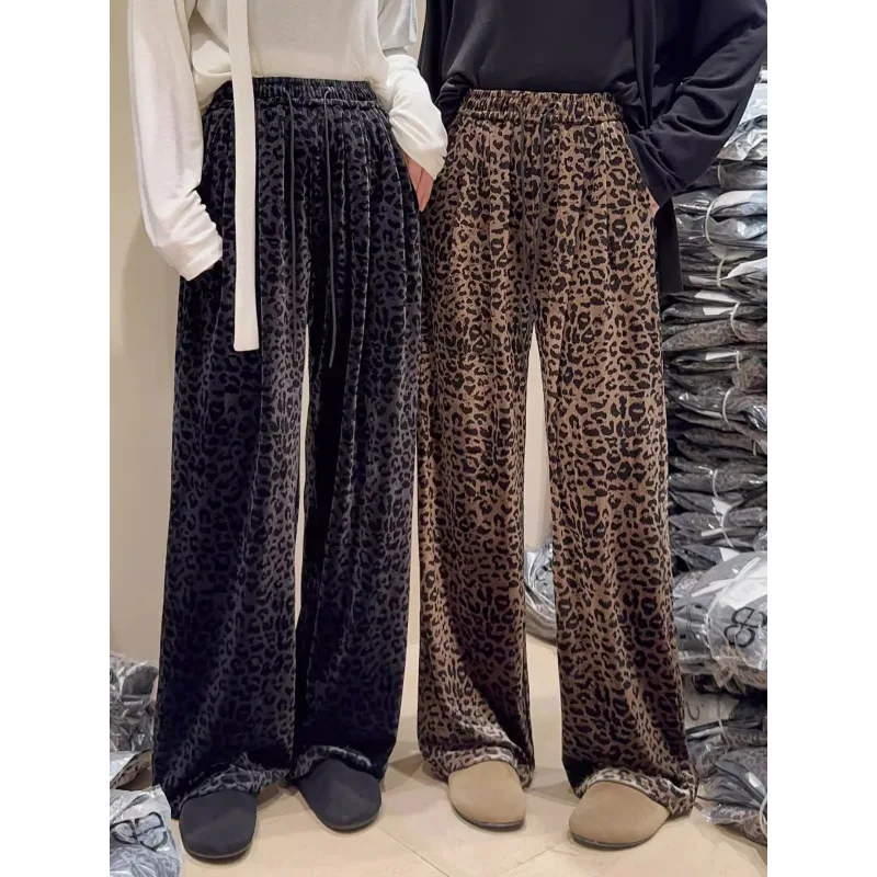 

Women's Leopard Print Elastic High Waist Long Pants Cheetah Printed Wide Leg Loose Trousers with Pockets