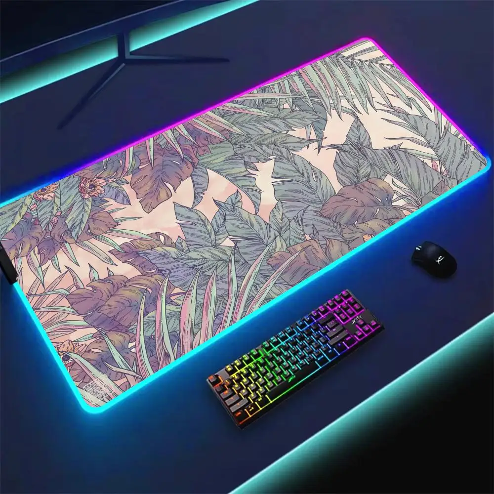 

Romantic Plant and Flower Pattern Design RGB Mouse Pad Desk Mat Gaming pad Computer mousepad LED Glow Gaming keyboard mouse pads