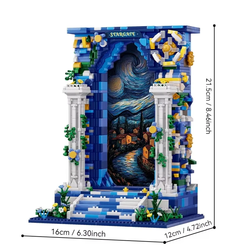 1745pcs Mirco Famous Painting Starry Night Fantasy Sky Gate Building Blocks Set Creative Technical Style Assembly Bricks Gift