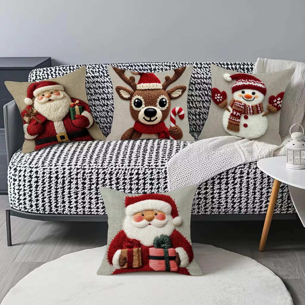 Christmas Linen Printed Cushion Cover Holiday Decor Sofa Pillow Case Wholesale