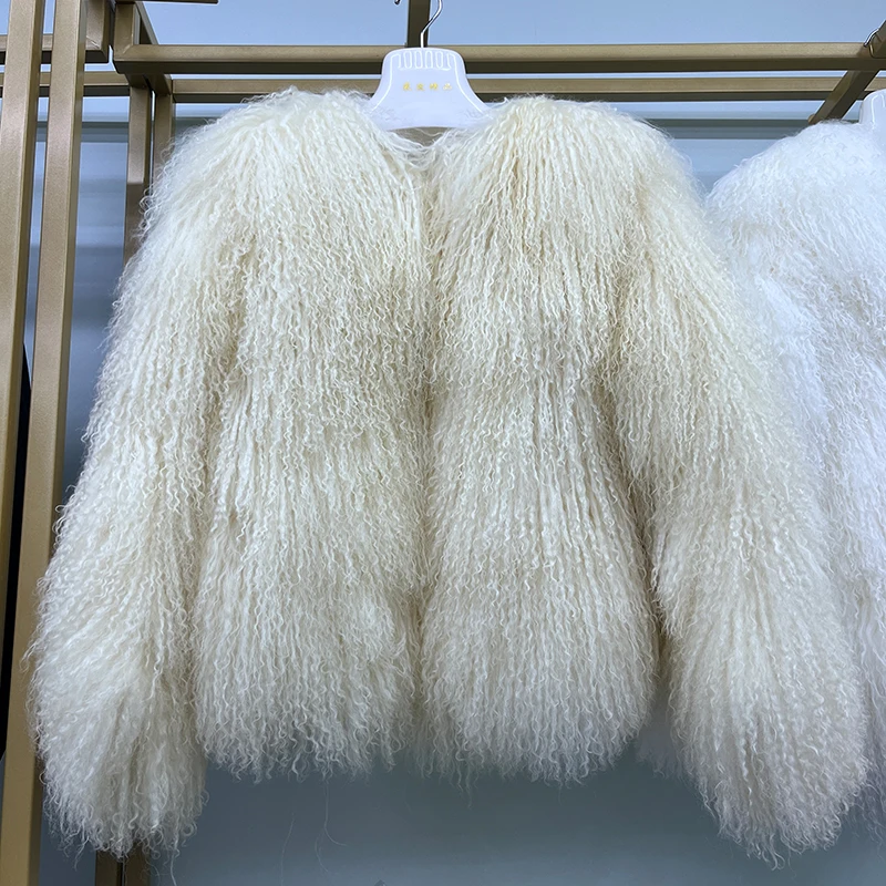 

2025 New Fashion Women's Real Mongolia Sheep Fur Jacket Natural Sheep Fur Coats Luxury Overcoat Long Sleeve