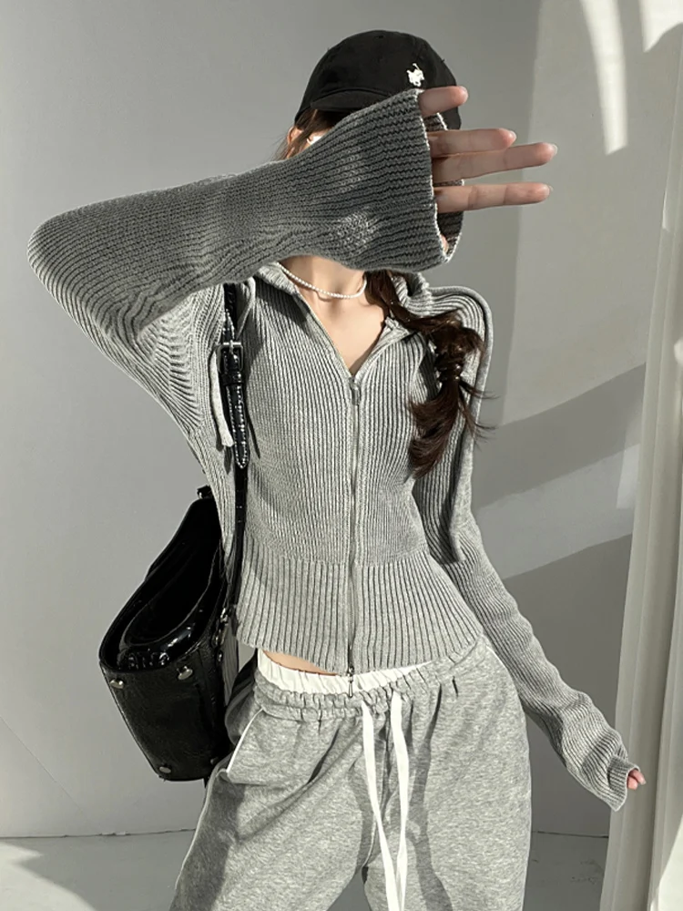 

Вязаный кардиган с двойной молнией, женский повседневный теплый верхний костюм, длинный свитер свера, осень-зима, модные блоггеры