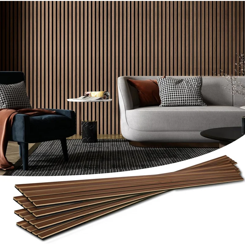 

4-секционные акустические панели из деревянных реек: стильный декор и шумопоглощение, 3D-текстурированные панели для потолка и стен, цвет орех