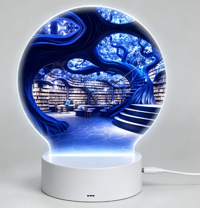 PHAYAH Dream Library Pattern Round Acrylic USB Night Light Room Light