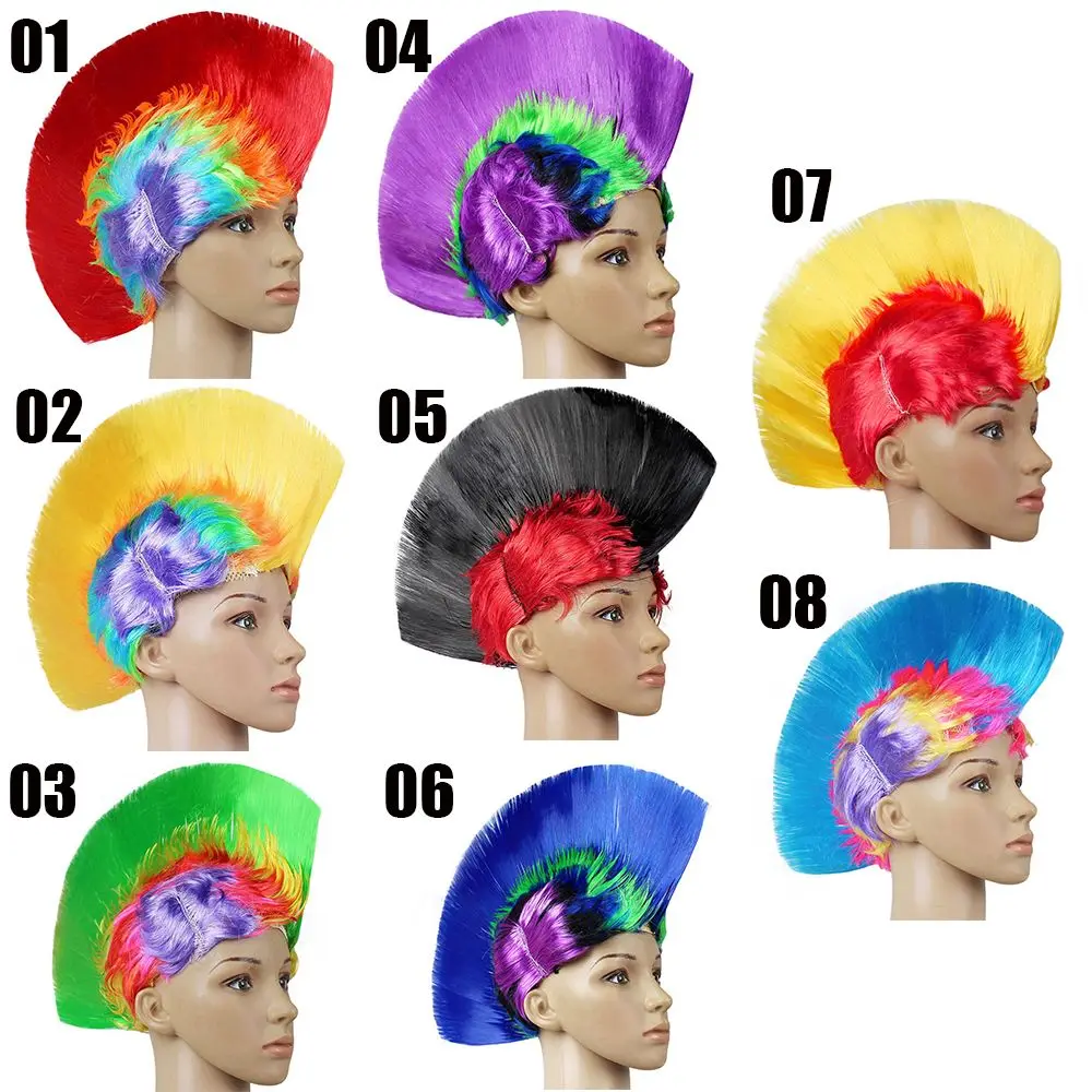 Suitable for Women Men Punk Rainbow Red and Yellow Colorful Hair Wigs Wigs for Costume Party Halloween