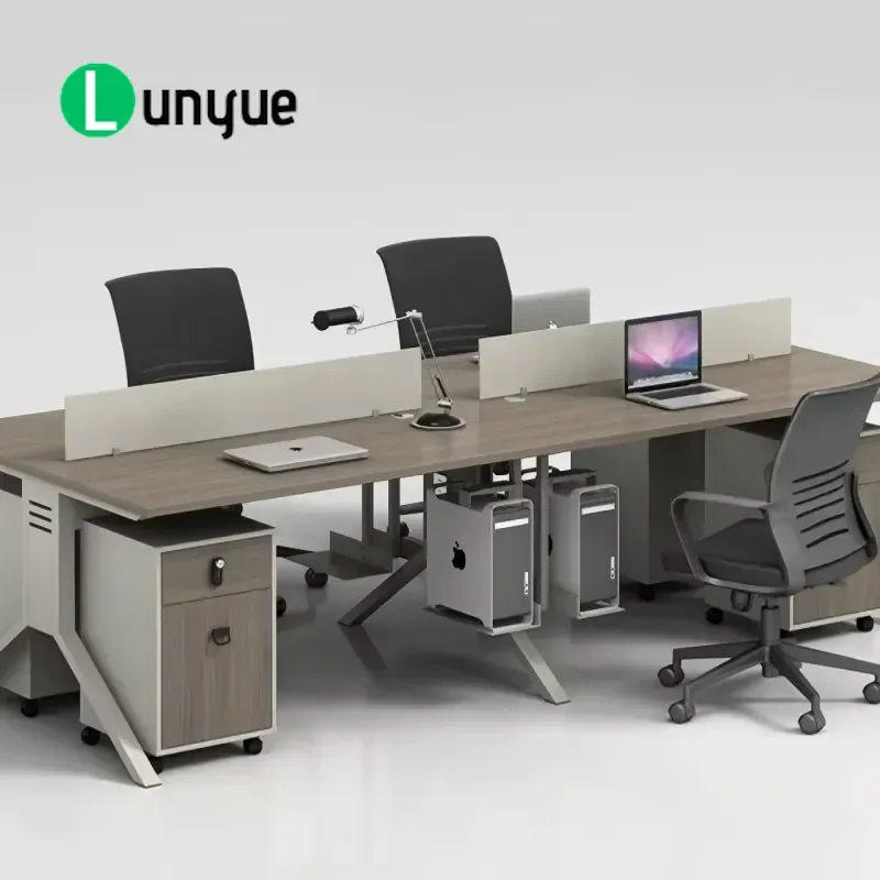 Premium Durable Modular Eco-Friendly Office Workstation Desk Modern Wood Panel Design Wood Veneer Walnut Khaki Storage