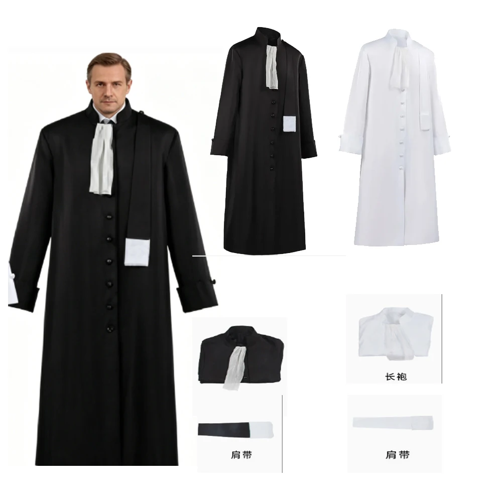 Disfraz de Abogado Medieval, Túnica de Abogado de Anime con Cuello Jabot Plisado, Túnica de Coro de Clérigos para Halloween, Traje de Cosplay de Sacerdote Vintage