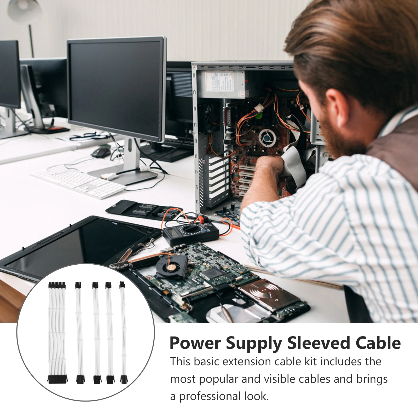 Pc Cable Extension Kit 300mm Atx Power Supply Cord Set for Motherboard Replacement and DIY Projects Black Connectors