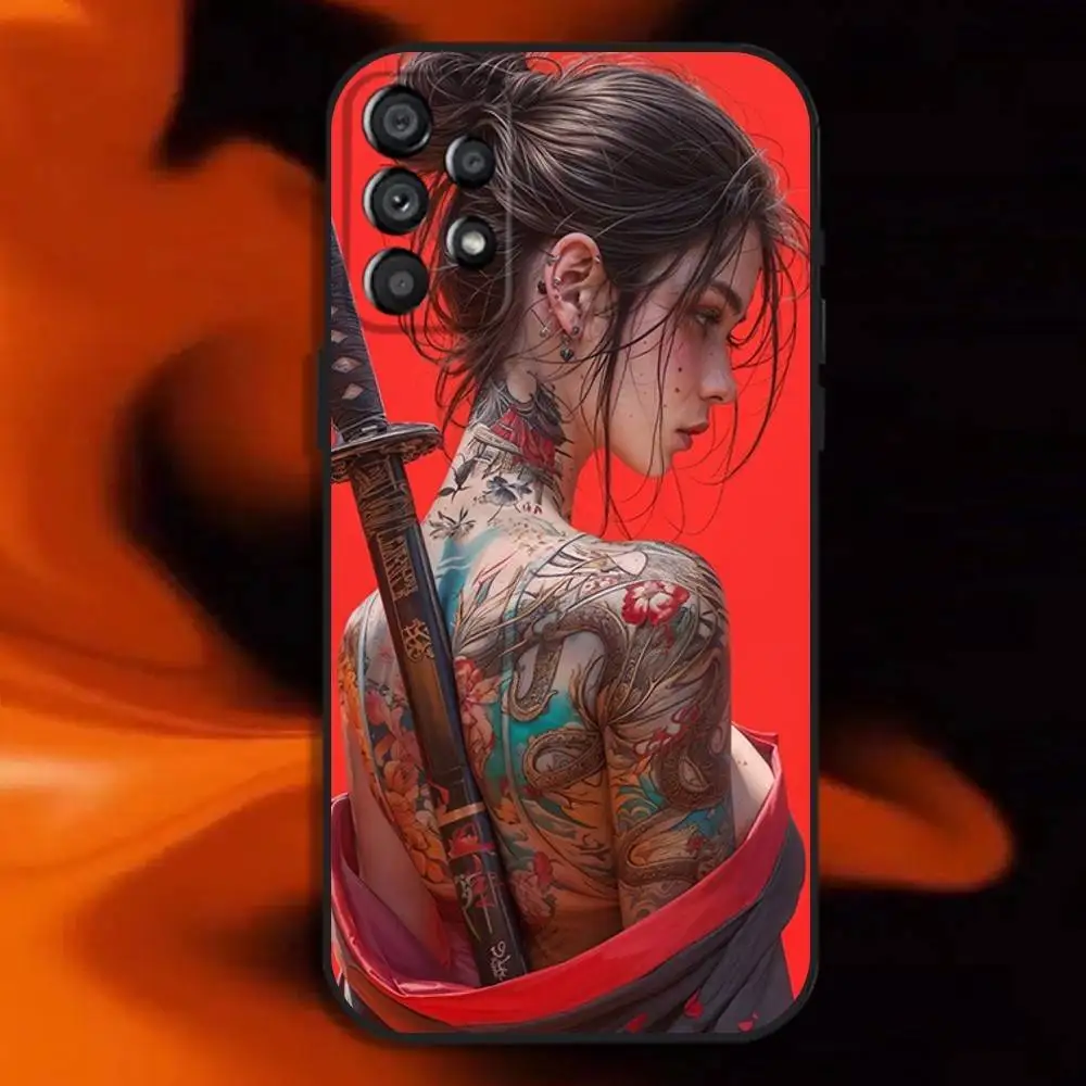 Чехол для телефона Samurai Warrior Geisha для Samsung Galaxy A20, A21s, A22, A31, A32, A52, A53, A72, 73, A80 Мягкий черный чехол