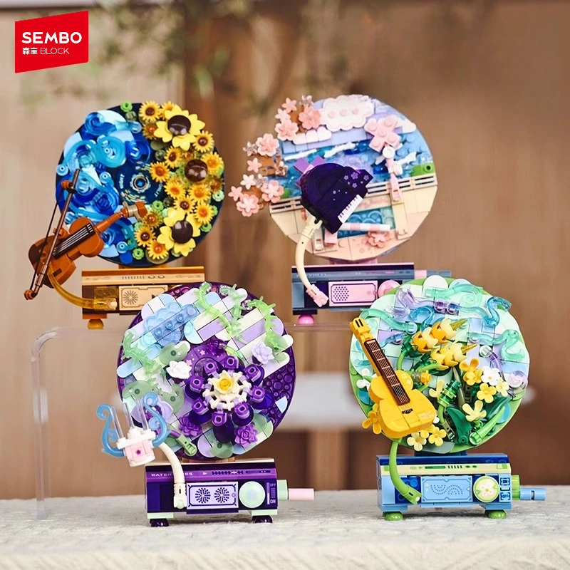 

SEMBO BLOCK Building Blocks Flower Language Spiral Sound Series Small Particle Children's Assembled Toys Phonograph Model Gift