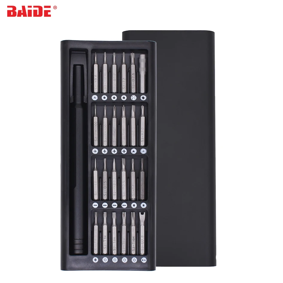 

Not Original Magnetic Black Metal Box 24 in 1 Screwdriver Kit Bit Set for Phone Home Appliances Repair Tools 10pcs/lot