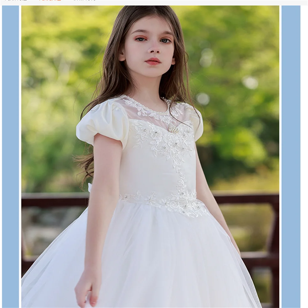 

Flower Girl Dresses Simple Appliqu￩ Round Collar Long Birthday Prom Party Wedding First Communion Custom Princess Costume