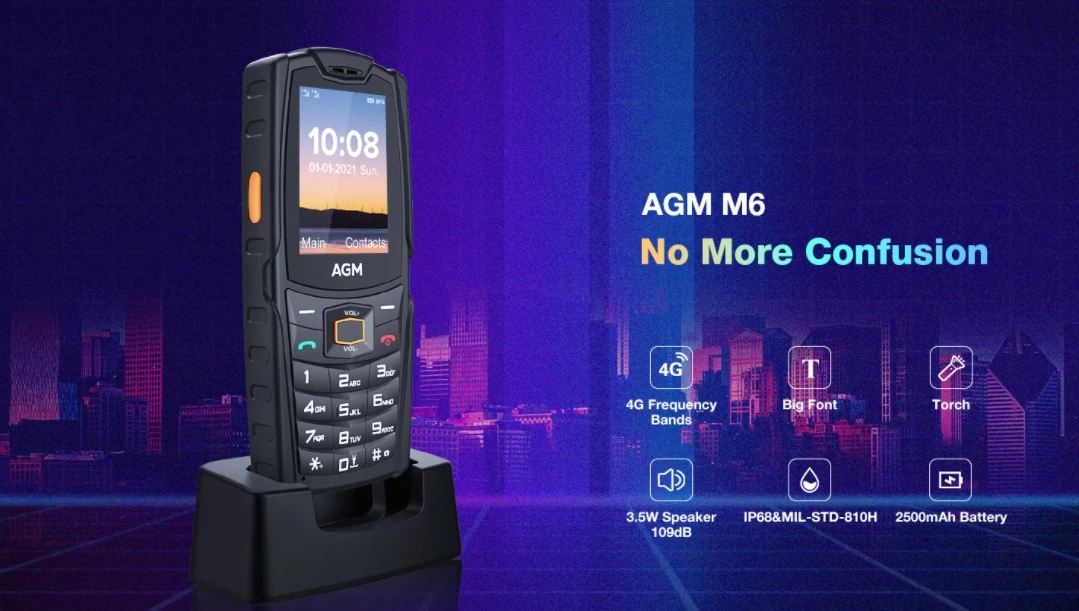 2025 AGM M6, CPU T107 120Hz 2.4-inch, 2500mAh Battery, Dual SIM Card Slot, 4G call button three proof phone, 48MB RAM, 128MB ROM