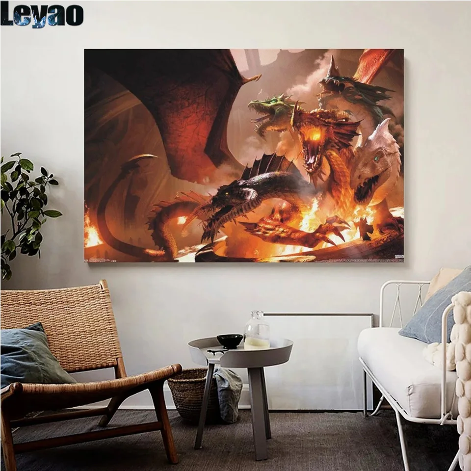Pintura de diamante 5D de mazmorras y dragones-Tiamat DIY, bordado redondo cuadrado completo, mosaico de paisaje, Kits de punto de cruz, decoración del hogar