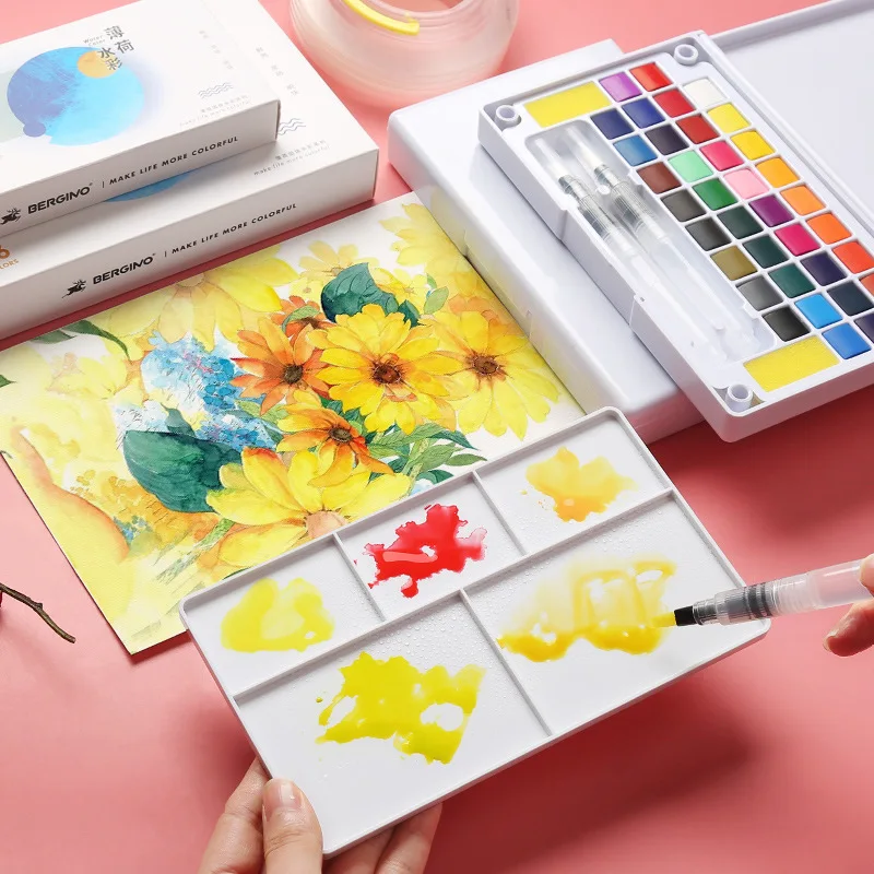 18/24/36 Color Solid Watercolor Pigment Set Comes with Buckle and Watercolor Brush Suitable for Students and Beginners To Paint