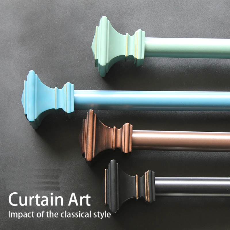 American aluminum alloy square head curtain rod Roman rod European sliding track curtain pole