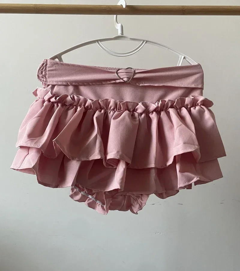 2025 Black Pink Fairycore Women Kawaii Mini Skirt Lolita Ruffle Pleated Skirts Cute Y2k A-line Cake Safety Short Faldas Female