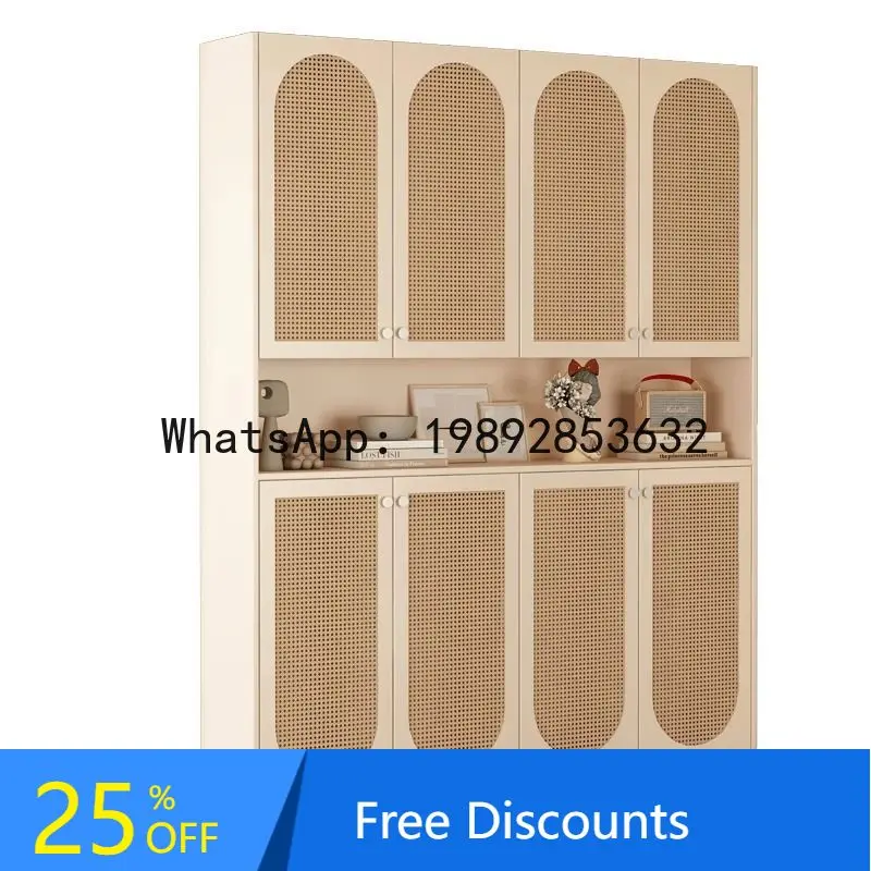 CZ Entryway Shoe Cabinet Retro Nanyang Style Rattan Breathable Partition Cabinet French Vintage Style Hallway Cabinet