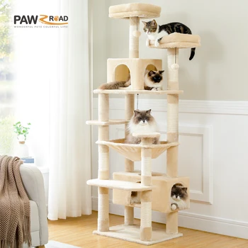 Multi-Level Cat Tree Tower with Scratching Posts&Board, Hammock, Cat Condo, Spacious Top Perch,Dangling Balls for Indoor Cats 1