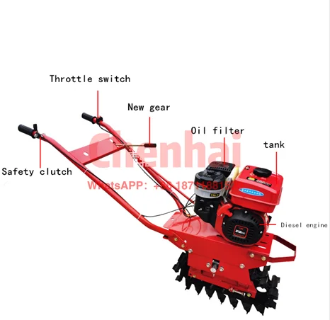 

Factory Direct Supply Chain Track Micro-tiller Mini Tiller Cultivator Flip Plow Planter, Small Trencher For Garden Use