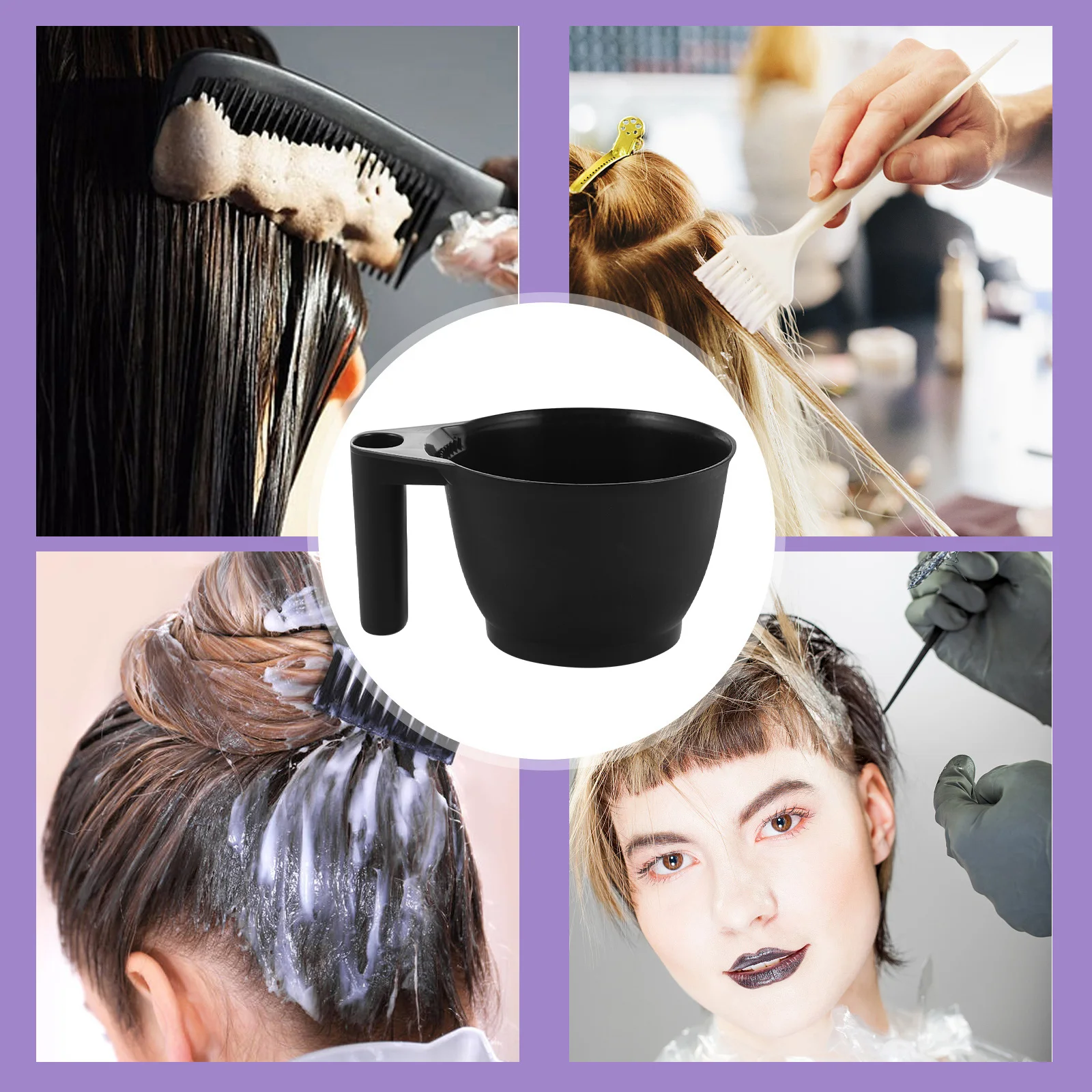 4Pcs Hair Dye Mixing Bowl Black Professional Salon Color Bowls Ergonomic Handle for Precise Mixing and Easy Cleaning Dye