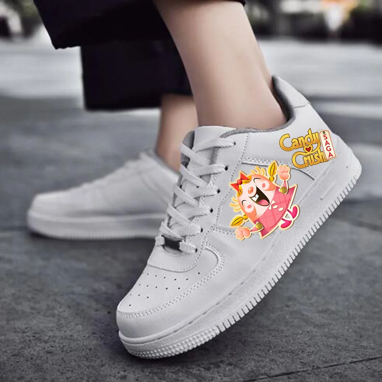 

Candy Crush Saga Game AF Basketball Mens Womens Sports Running High Quality Flats Force Sneakers Lace Up Mesh Custom Made Shoe