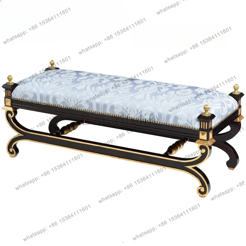 

Nordic high-end bedside stool European solid wood shoe changing stool classical bedroom bench