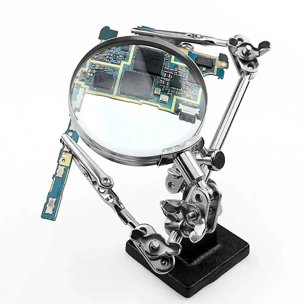 5X Adjustable Magnifying Glass Helping Hands Tool Dual Alligator Clip Support Stand For Soldering Craft Electronic Maintenance