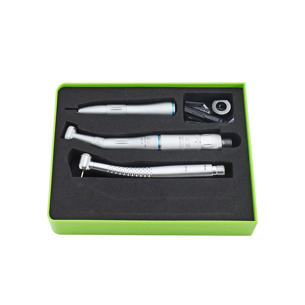 Dental High and Low Speed Handpiece Kit Push Putton 1:1 Contra Angle Air Motor Set Standard High Speed Handpiece with 5 LED Tool