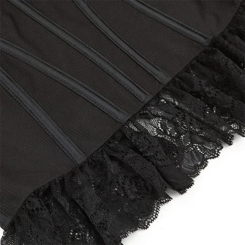 Lace Skirt Corset Double Strap Cup Bra Lingerie Women Breathable Mesh Corsets Adjustable Strap Back Buckle Corselet Vest Black