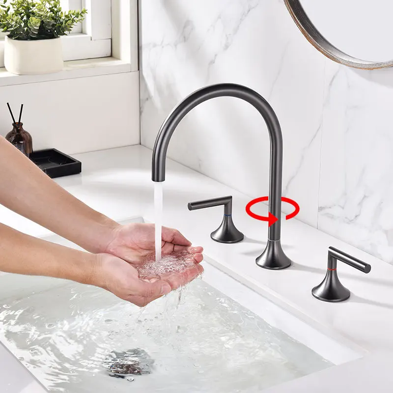 Three hole split 8-inch bathroom hot and cold gun gray three piece set basin faucet washbasin