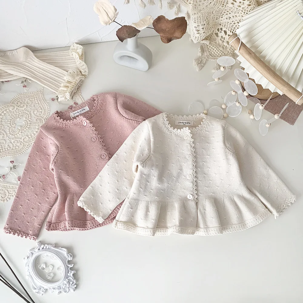 

Jenny&Dave Spring cross-border baby girl children's hand hook round neck cardigan sweater, cute and fresh A-list knitted jacket