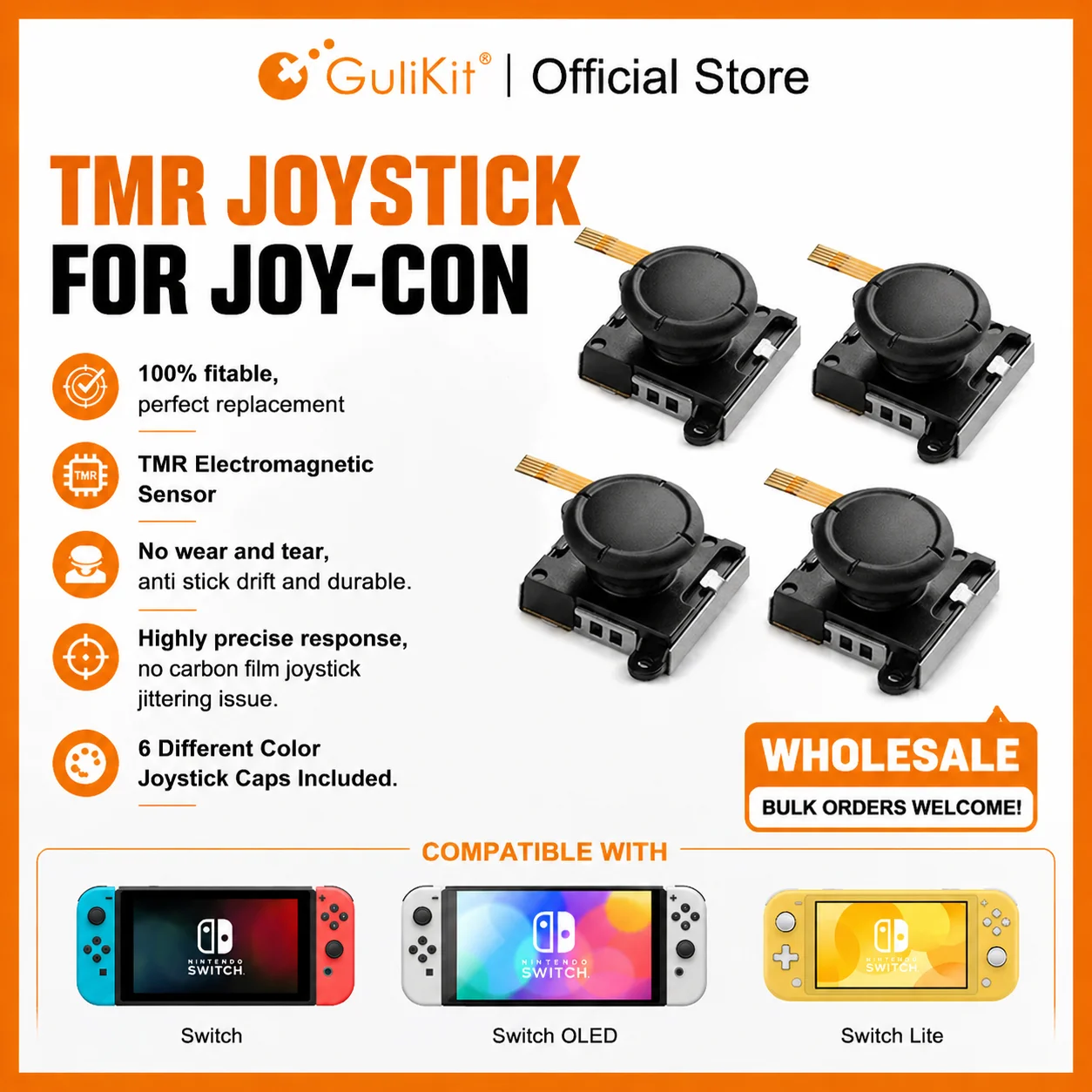 10 pares de Joystick de detección Gulikit TMR para JoyCon, repuesto sin palo de deriva para accesorios de juego Nintendo Swicth /OLED/LITE