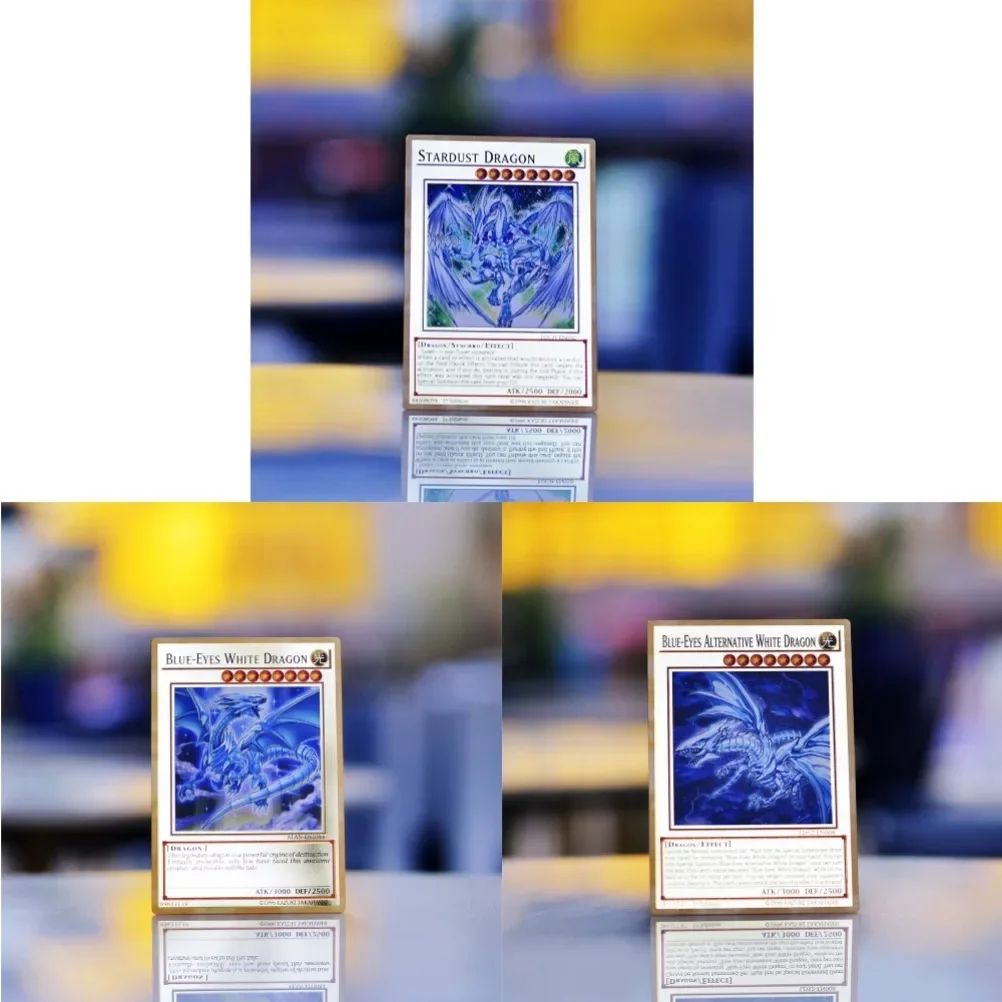 3Pcs Yugioh Golden Metal Cards Yu-Gi-Oh Collection Card Blue Eyes White Dragon Dark Magician Girl Obelisk Slifer Ra Kid Toy Gift